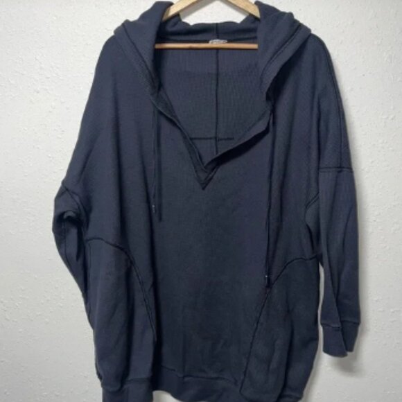 Free People Intimately Early Night Navy Blue Thermal‎ Knit Hoodie - Picture 1 of 4